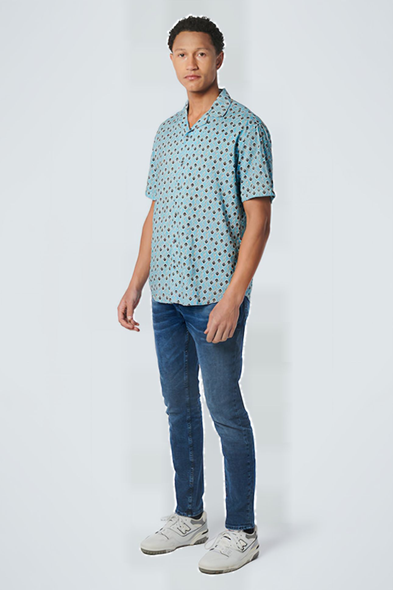 SHIRT SHORT SLEEVE RESORT COLLAR ALLOVER PRINTED LIGHT AQUA 3