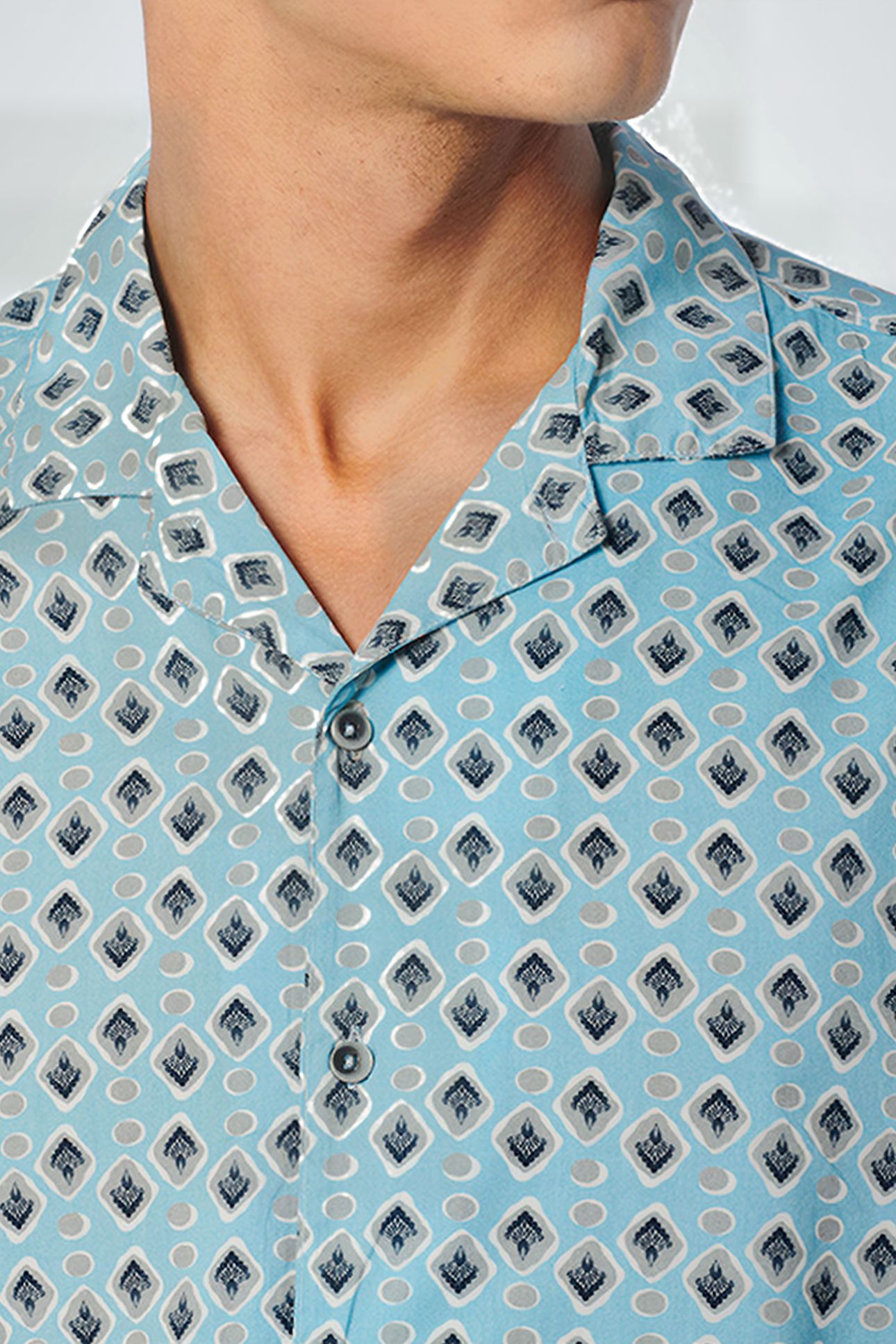 SHIRT SHORT SLEEVE RESORT COLLAR ALLOVER PRINTED LIGHT AQUA 6