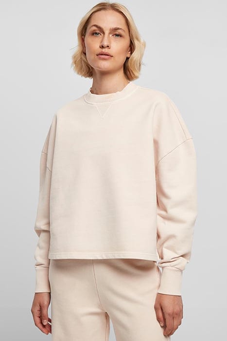 LADIES HEAVY TERRY GARMENT DYE CREWNECK PINK 1