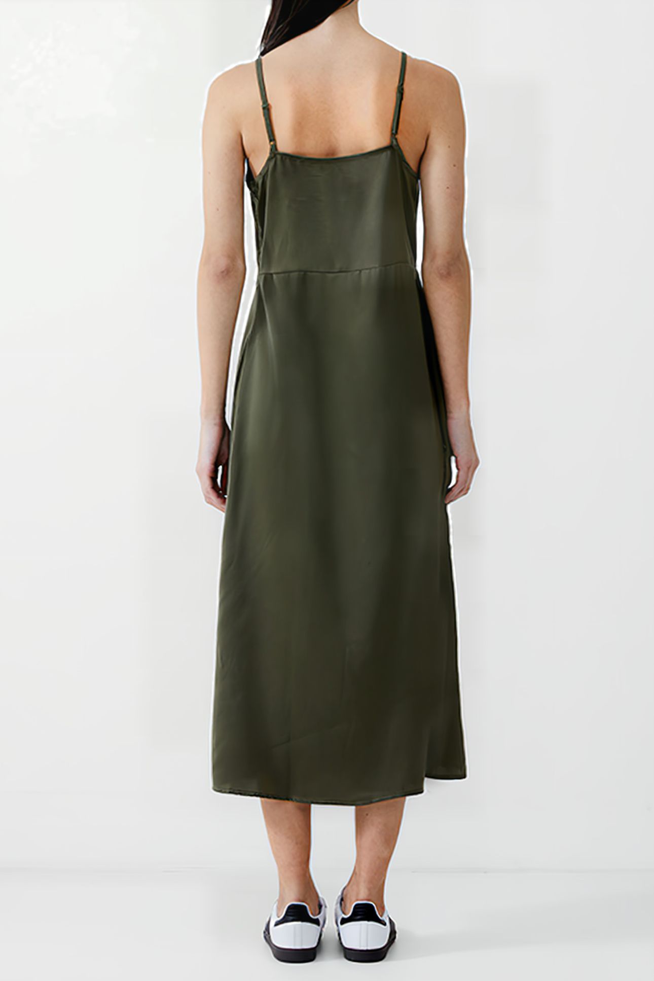khaki green slip dress SATIN LONG | Online Outlet migration-archived
