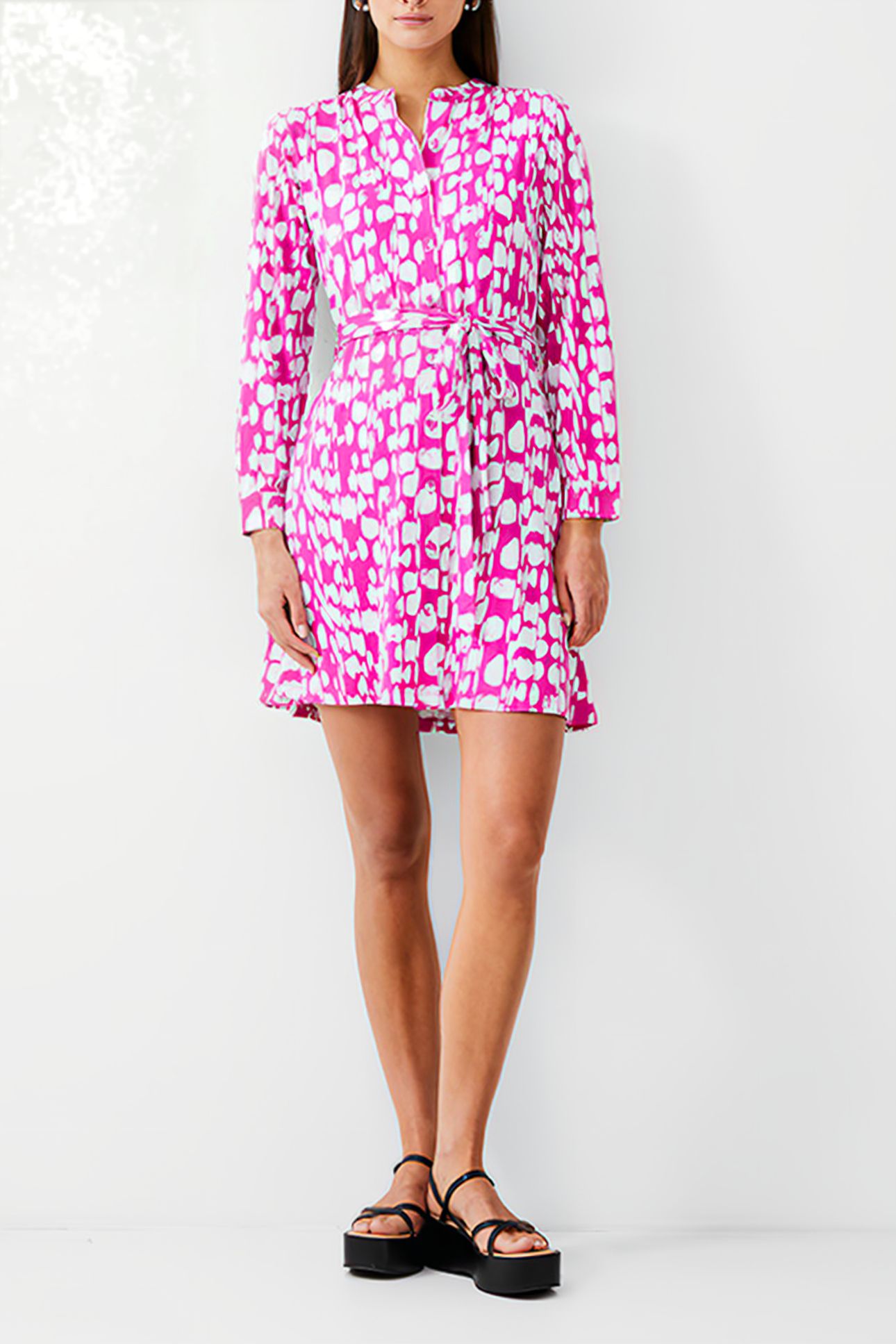 RILEY HENLEY DRESS KNEE WILD ROSA/IVORY 2