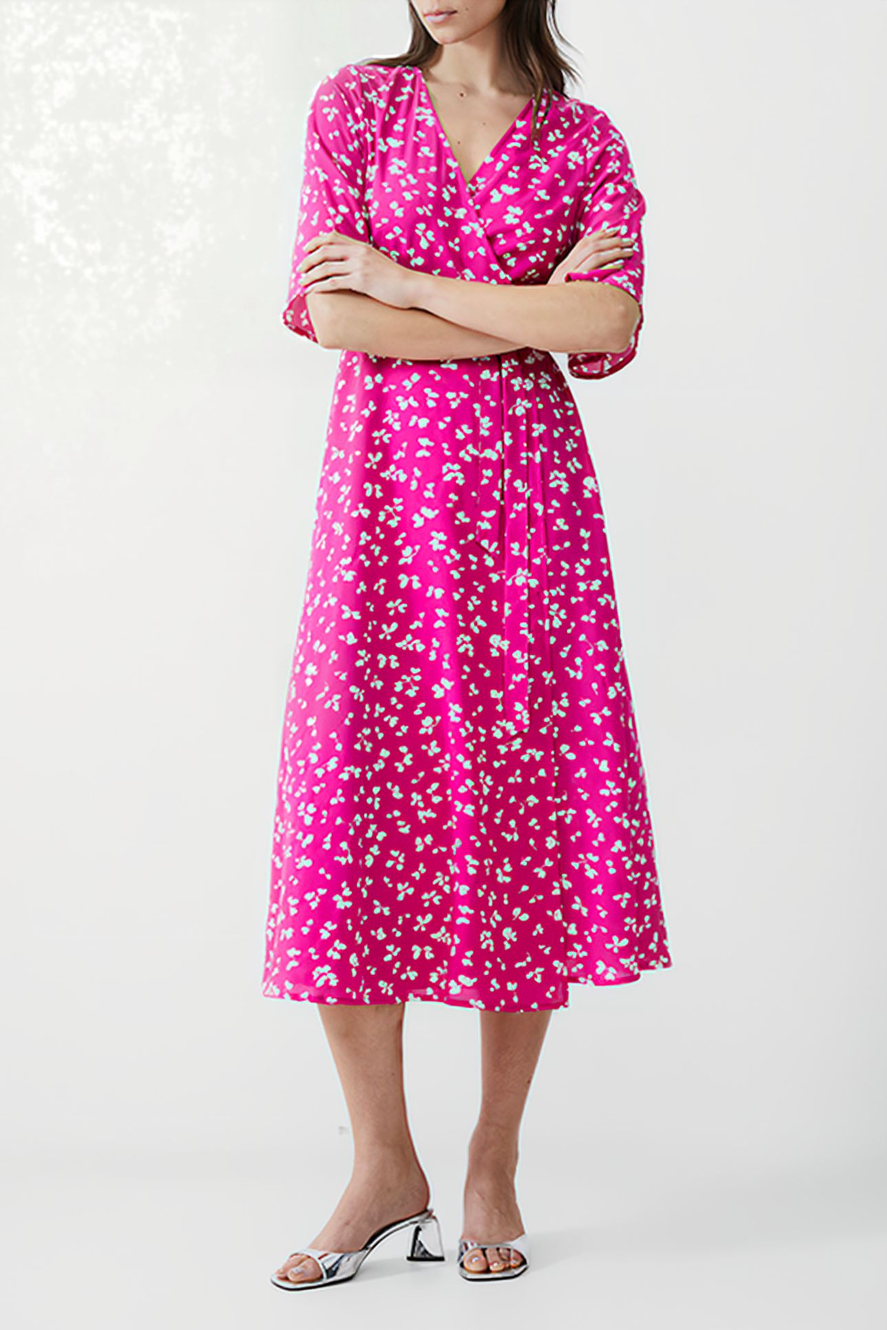 BONITA WRAP ANGEL DRESS LONG WILD ROSA/WHITE 1