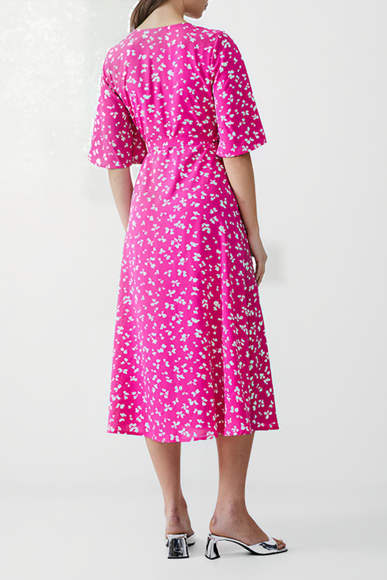 BONITA WRAP ANGEL DRESS LONG WILD ROSA/WHITE 2