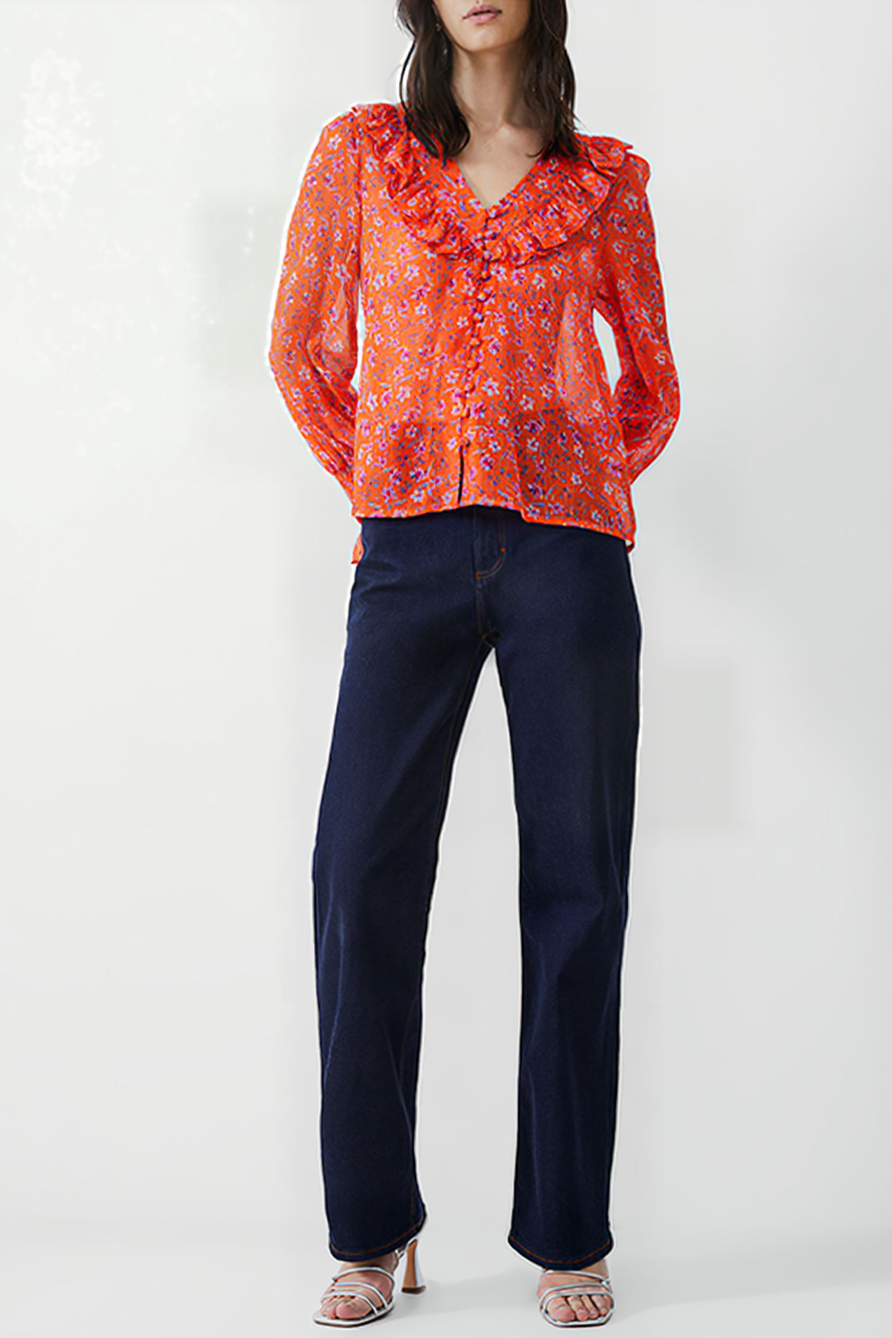 CAMILLE FRILL SHIRRED SLV TOP MANDARIN 2