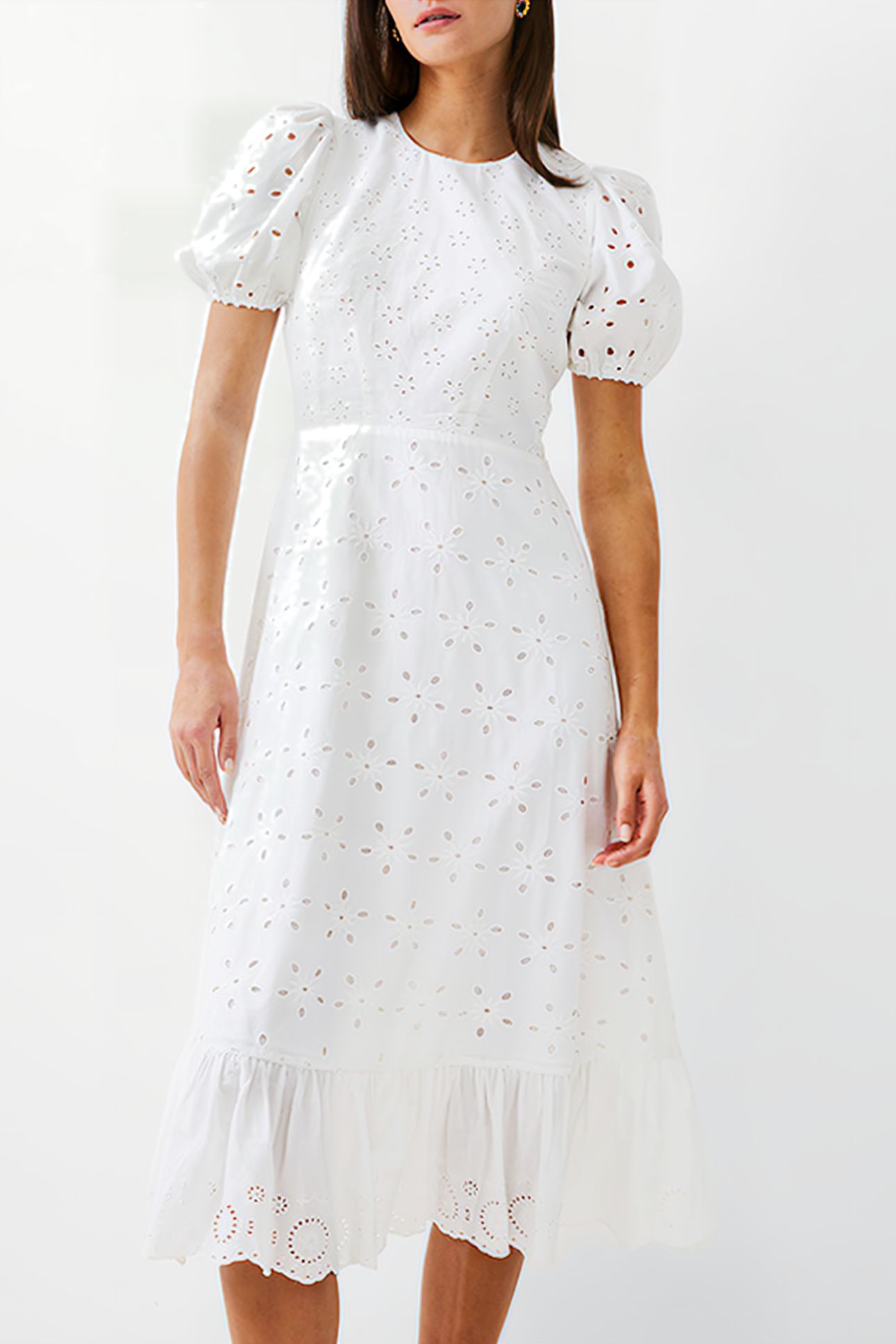 BRODERIE TIERED DRESS L WHITE 1