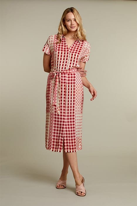 PINK CHECKED BELTED DRESS 1