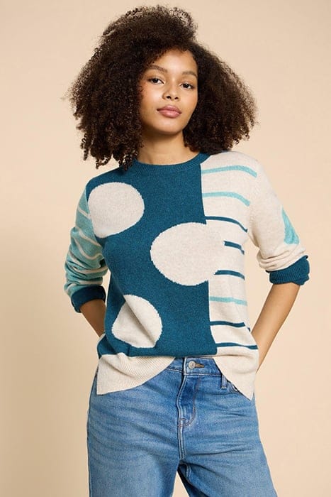 JADE SPOT/STRIPE JUMPER TEAL 1