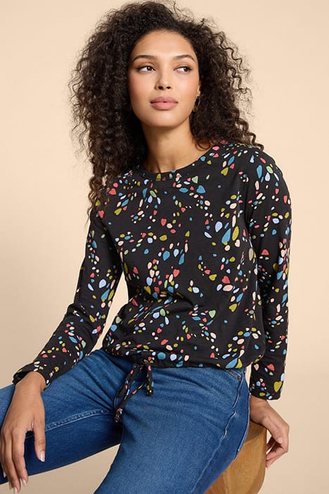 TASHA TIE HEM TOP BLACK PRINTED 2