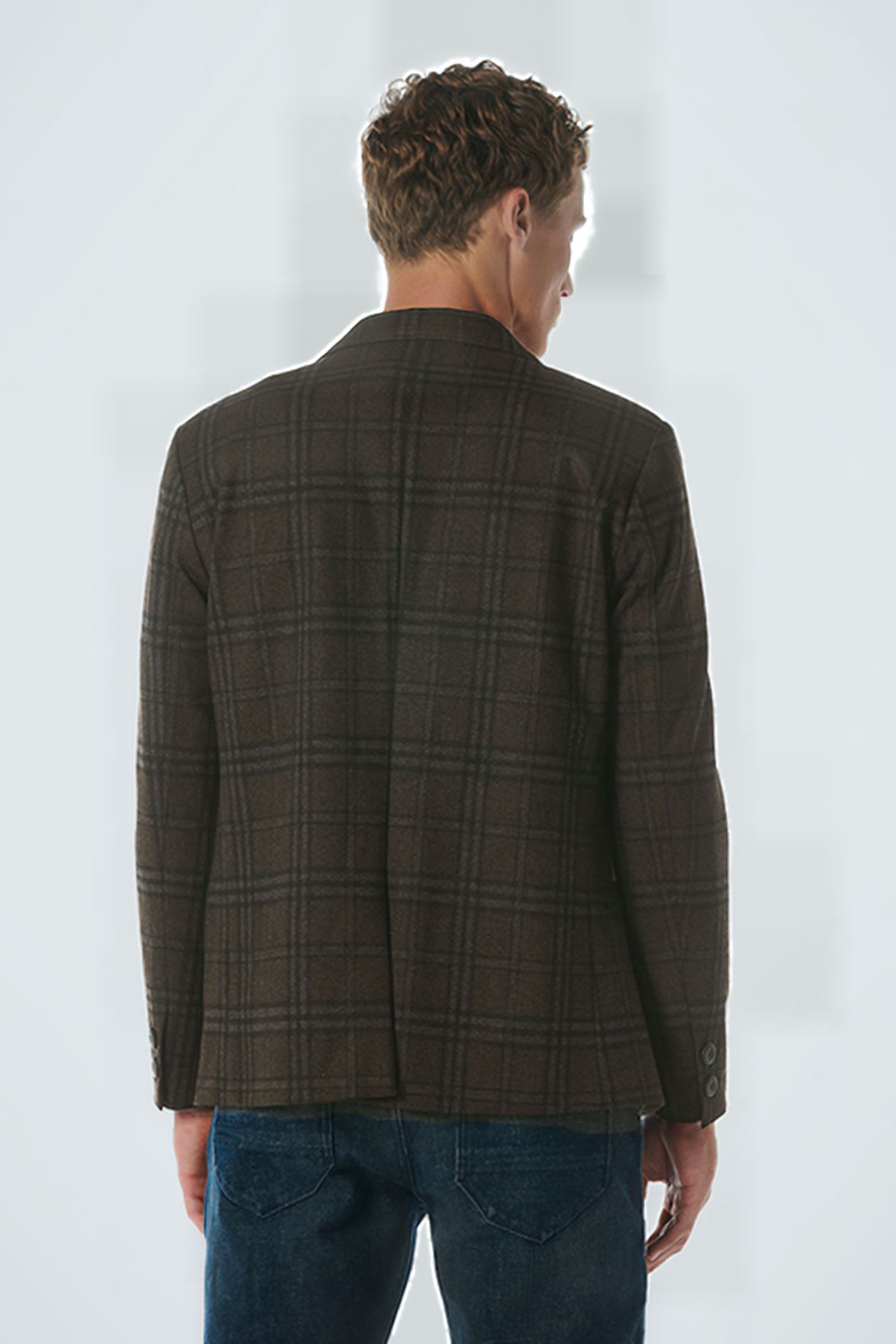 BLAZER JERSEY STRETCH CHECK COFFEE 2