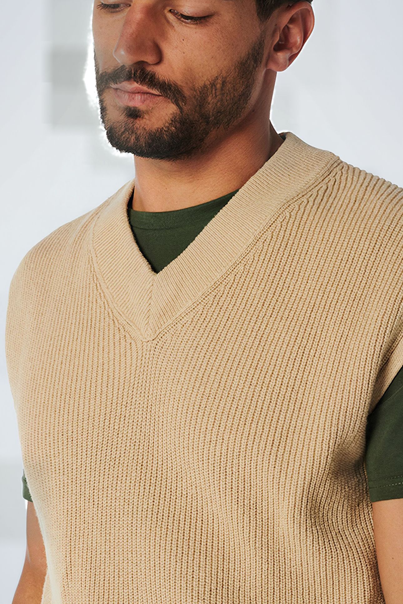 SPENCER V-NECK RELIEF RIB JACQUARD WITH WOOL STONE 6
