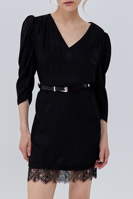 BLACK OPTICAL POLKA DOT MOTIF JACQUARD DRESS 1