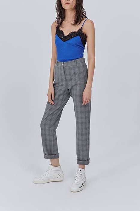 GREY PRINCE OF WALES MOTIF SLIM TROUSERS 3