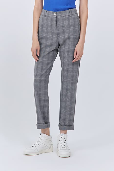 GREY PRINCE OF WALES MOTIF SLIM TROUSERS 1