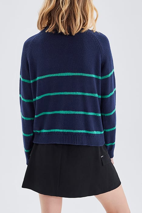 NAVY KNIT SWEATER WITH GREEN STRIPES 2
