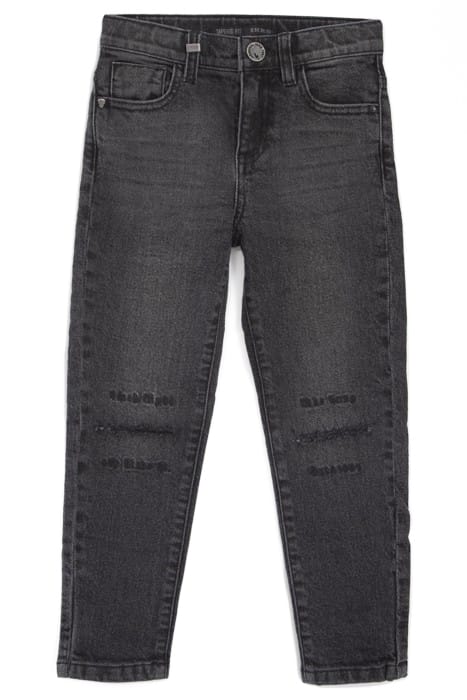 BOYS’ GREY EMBROIDERED AND DISTRESSED KNEE TAPERED JEANS 1