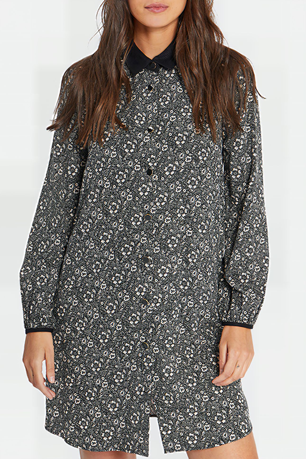 BLACK GRAPHIC FLOWER PRINT SHIRT-DRESS 1