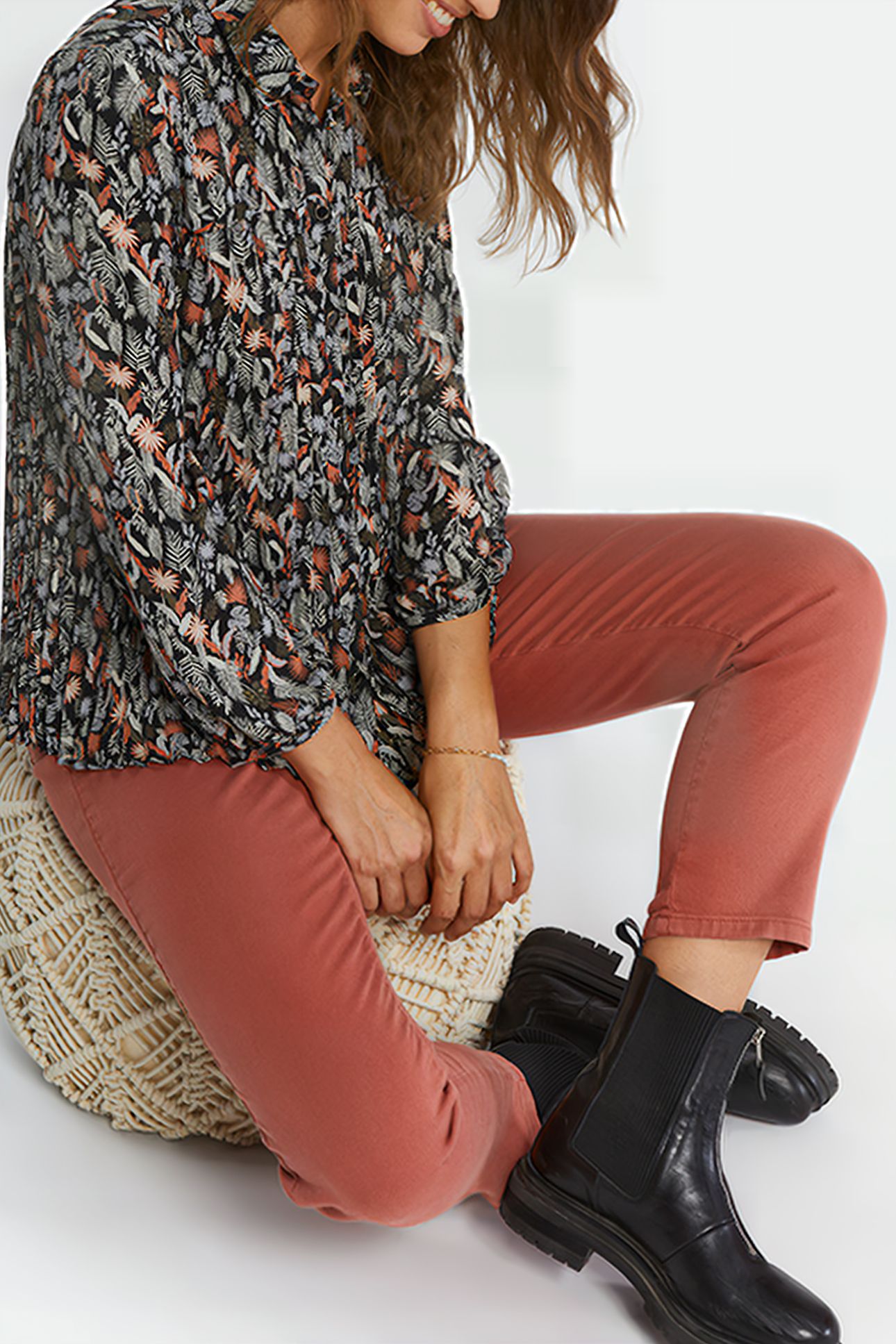 BLACK PLANT PRINT PLEATED SHIRT 5