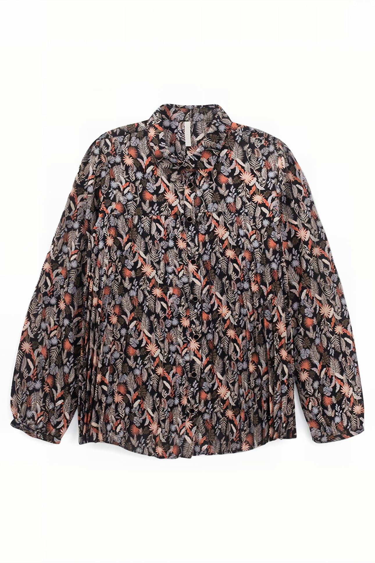 BLACK PLANT PRINT PLEATED SHIRT 4