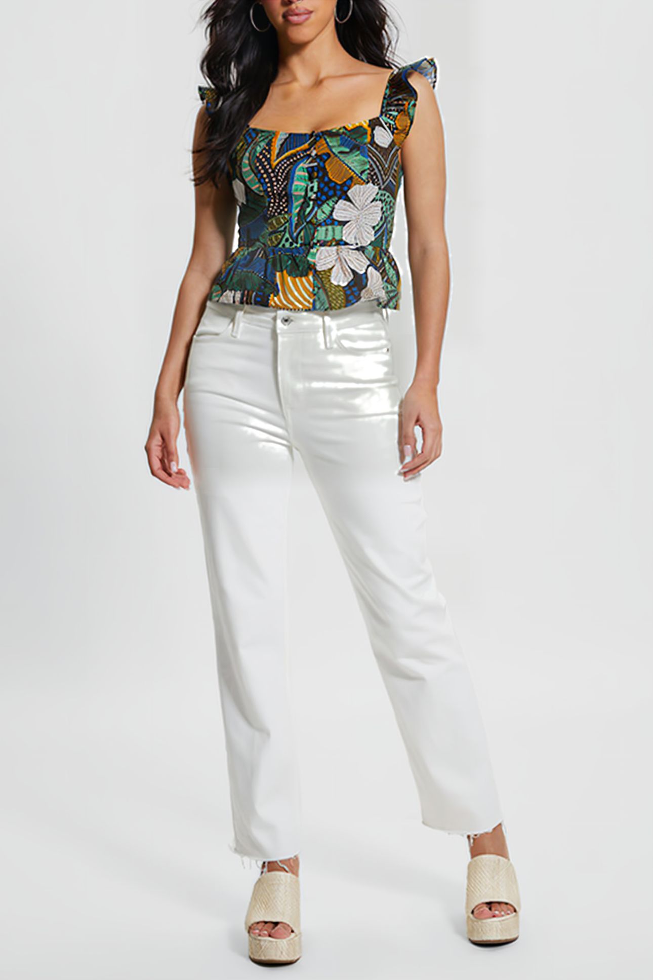 GUESS ECO SL CARINE PEPLUM TOP TROPICAL TRAVELER 3