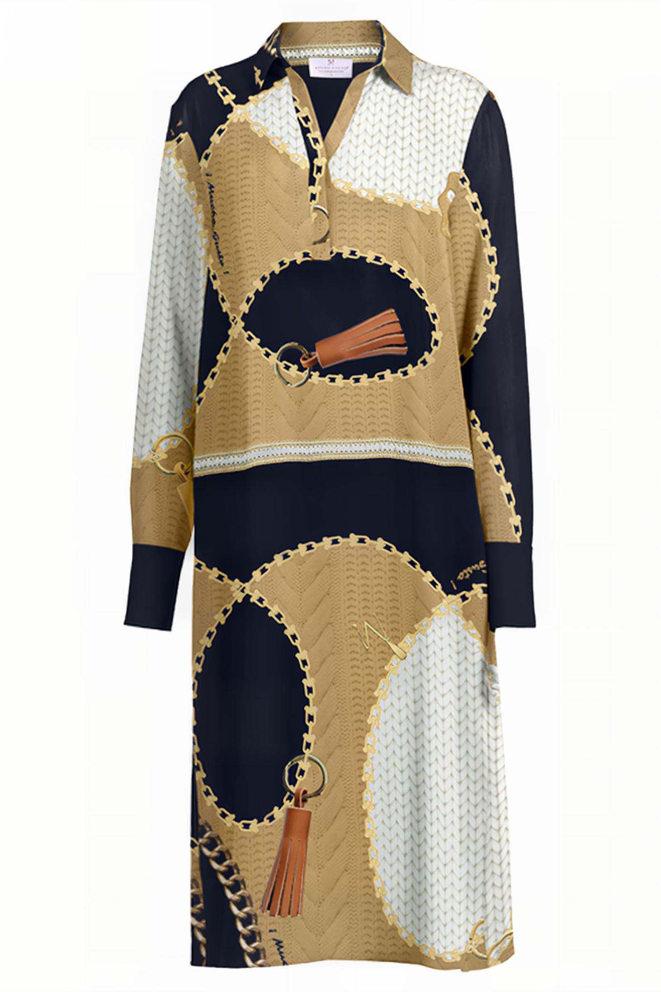 DRESS TURIN CHAINS AND TASSELS CAMEL BLACK BLACK, COGNAC 1