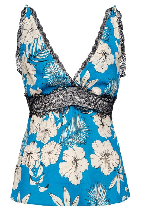TROVATO TOP JAQUARD STAMPA FIORE GRAFICO TURQUOISE/BUTTER/BL 1