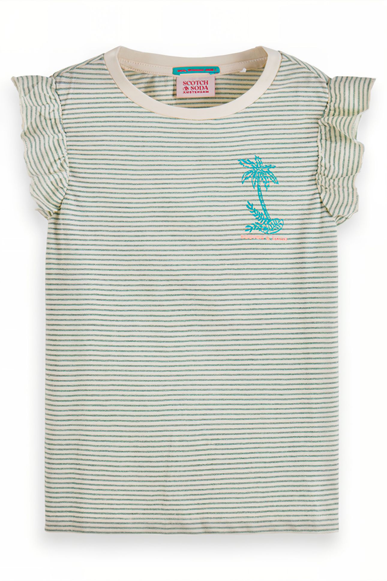 RUFFLE DETAIL LUREX STRIPE RELAXED-FIT T-SHIRT OCEAN STRIPE 1