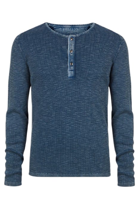 NASHVILLE WAFFLE HENLEY IN FADEAWAY WASH CAPRI BLUE 1