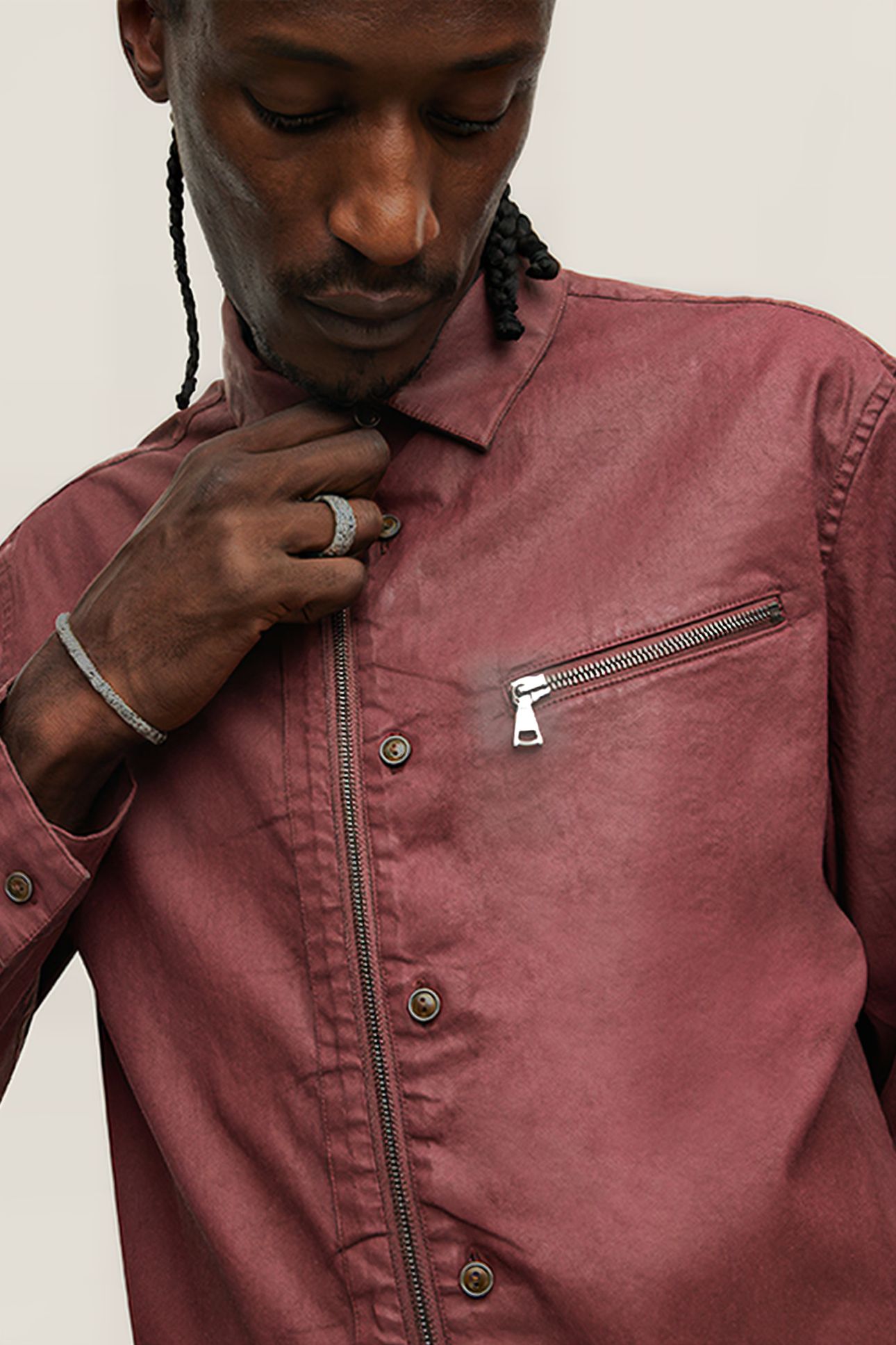 GARMENT WASHED SLIM FIT SHIRT WITH BUTTO RED RUM 2