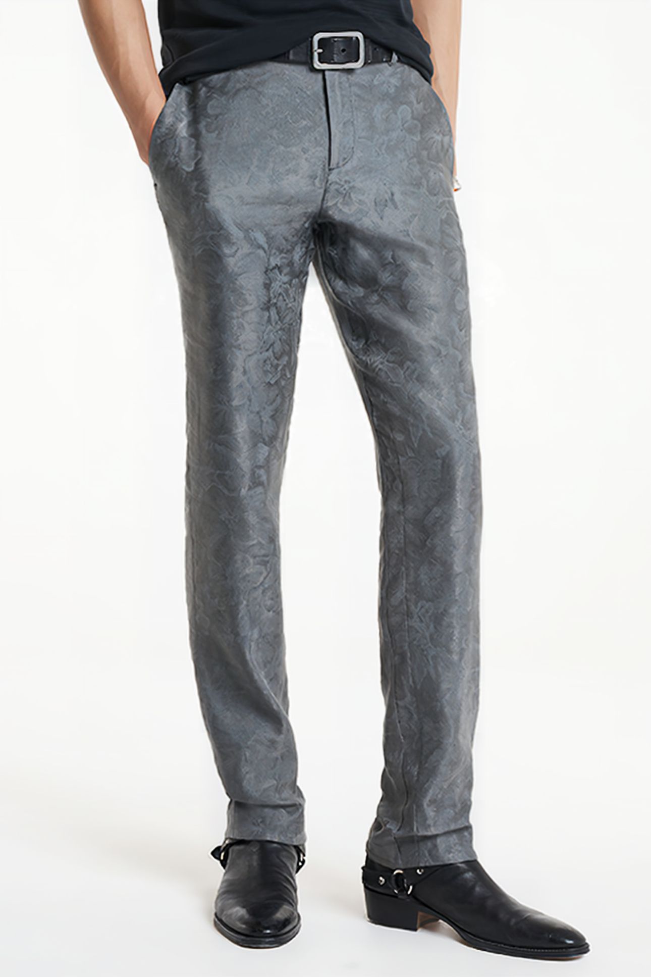 SLIM FIT PANTS WITH WELT HIP POCKET AND IRON GREY 1