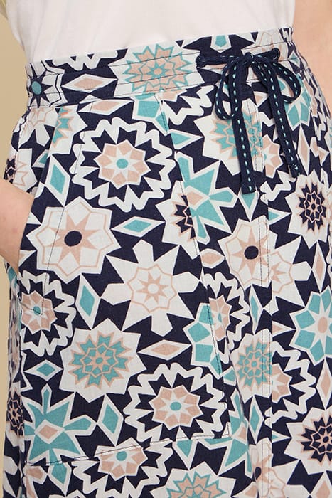 ELLE LINEN BLEND SKIRT NAVY PRINTED 3