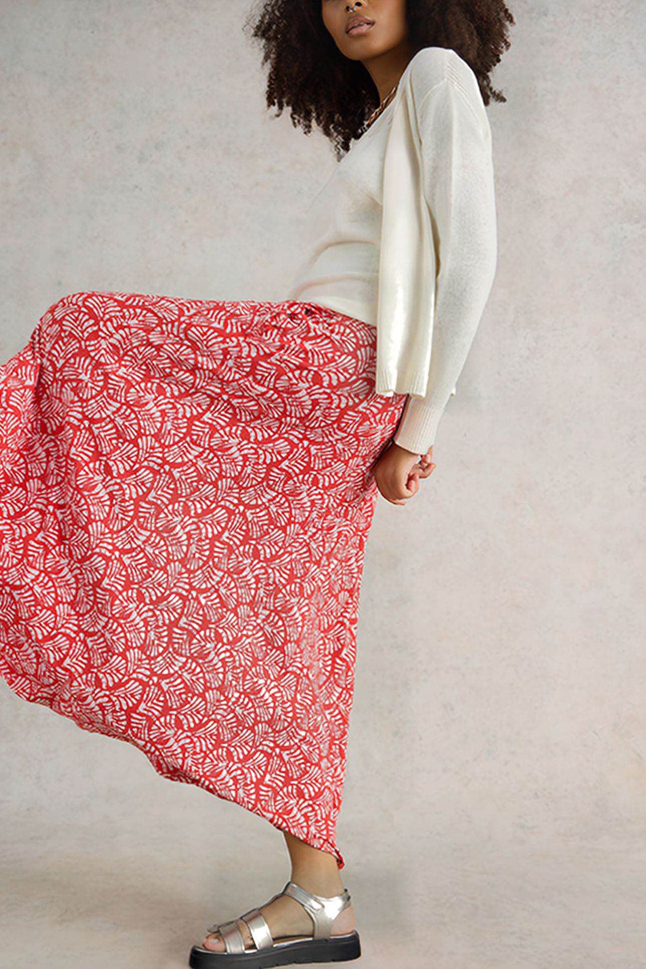 JADA ECO VERO MAXI SKIRT RED PRINTED 3