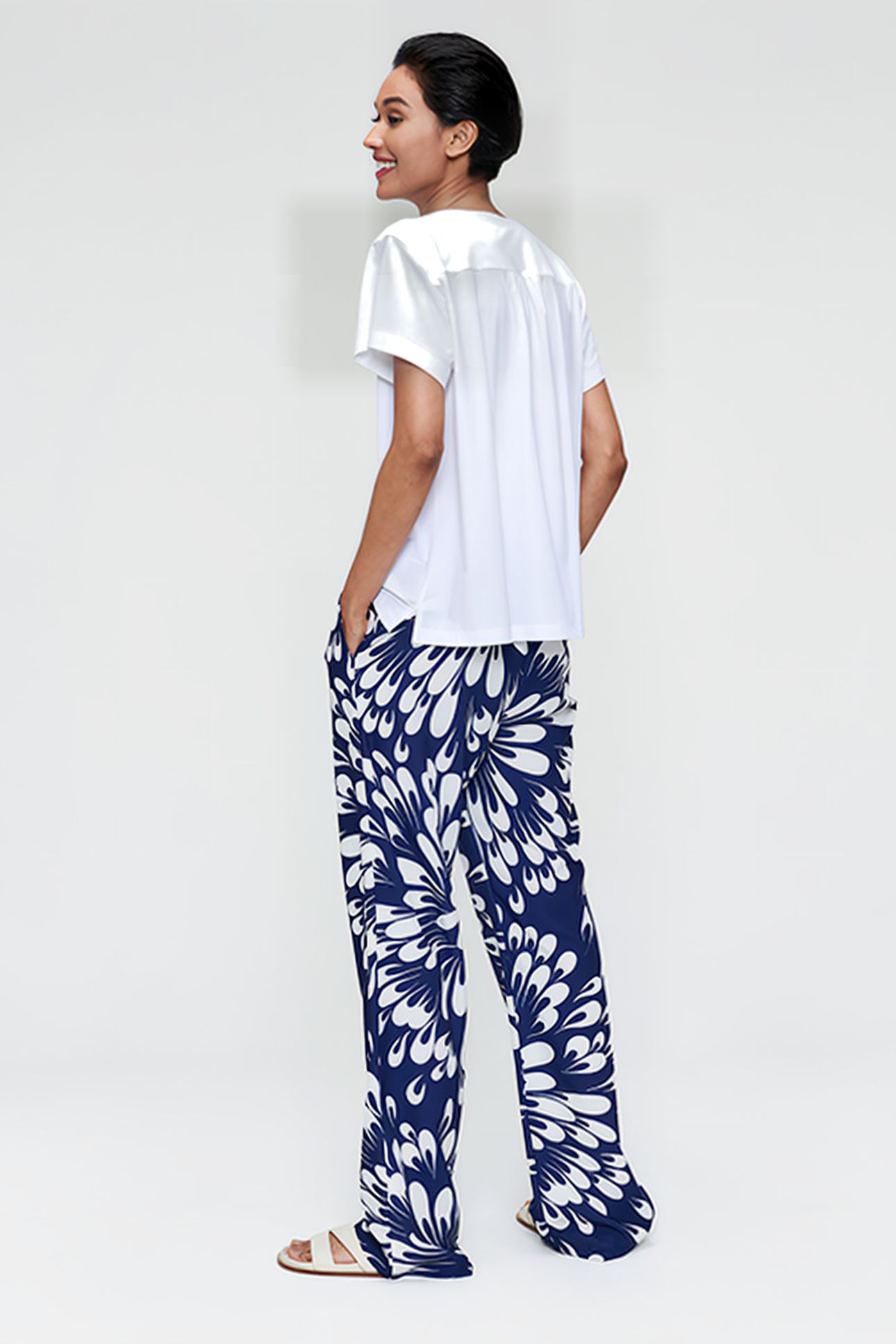 PRINTED WIDE LEG PANTS ROYAL BLUE 3