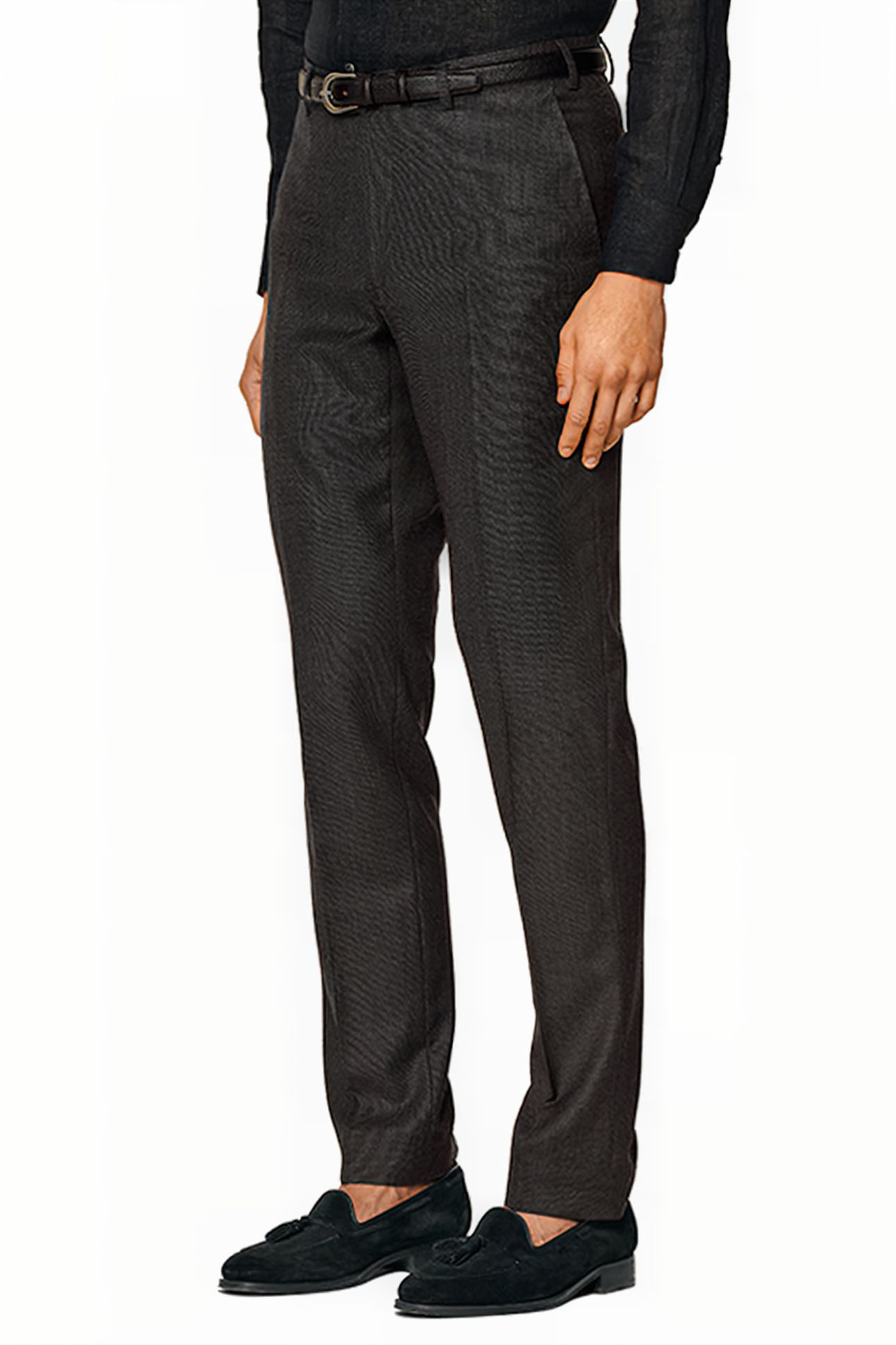 DARK GREY BIRD'S EYE SLIM LEG STRAIGHT SUIT TROUSERS 1