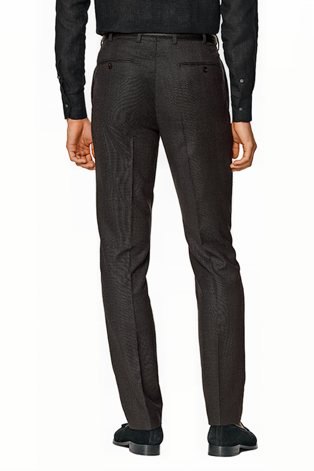 DARK GREY BIRD'S EYE SLIM LEG STRAIGHT SUIT TROUSERS 2