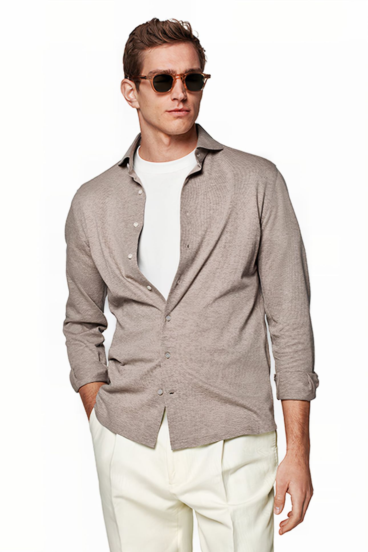 LIGHT BROWN EXTRA SLIM FIT SHIRT 1