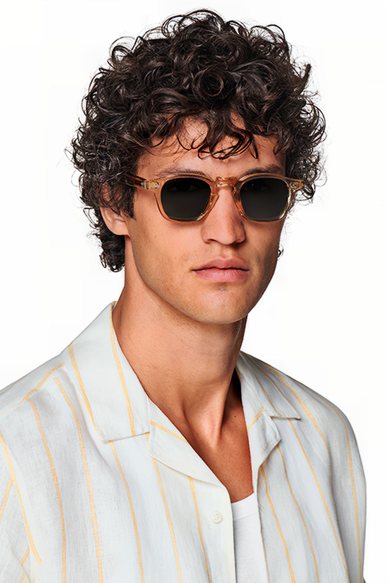 YELLOW STRIPED CAMP COLLAR SLIM FIT SHIRT 6