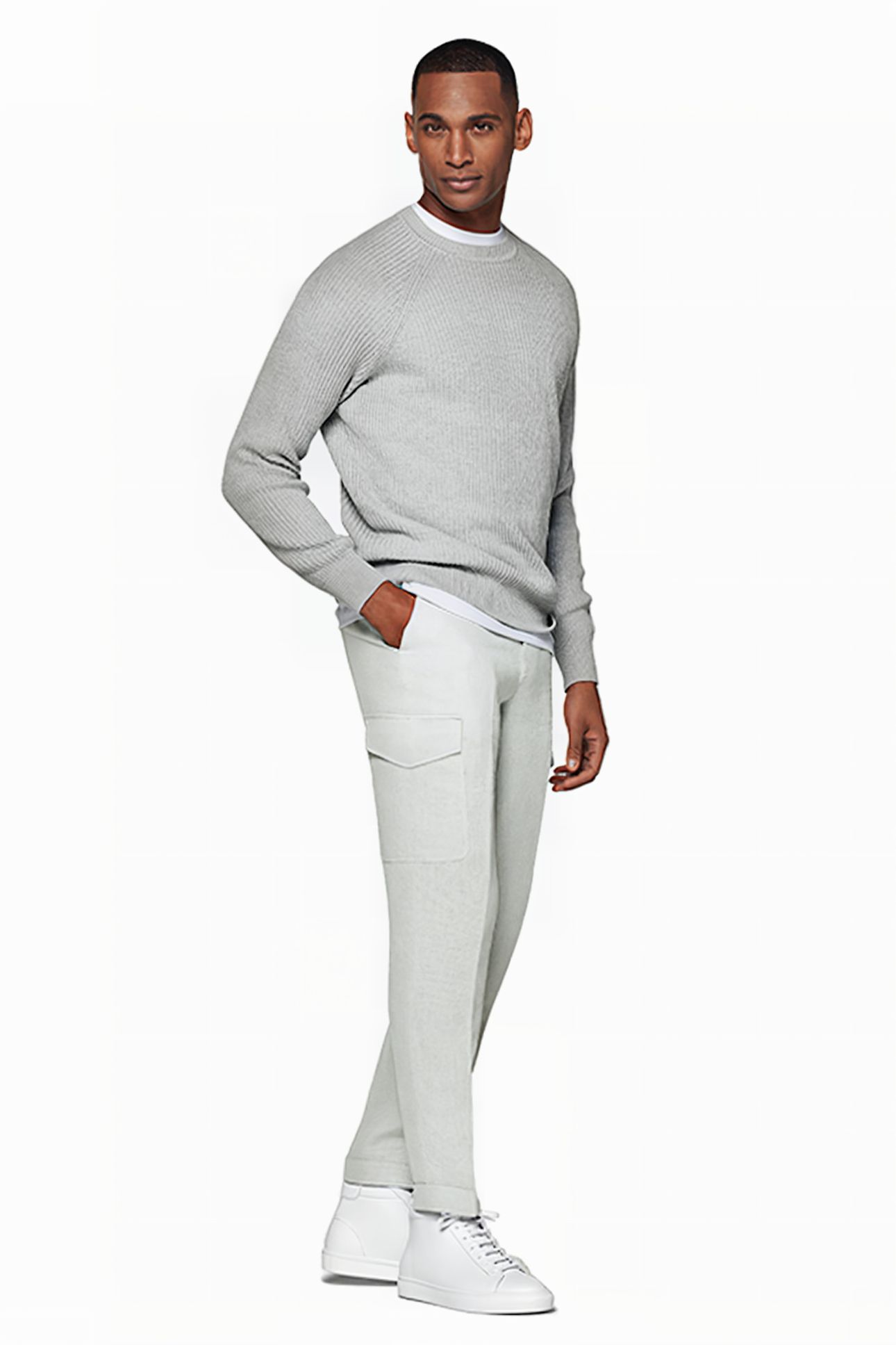 LIGHT GREY WIDE LEG TAPERED TROUSERS 4