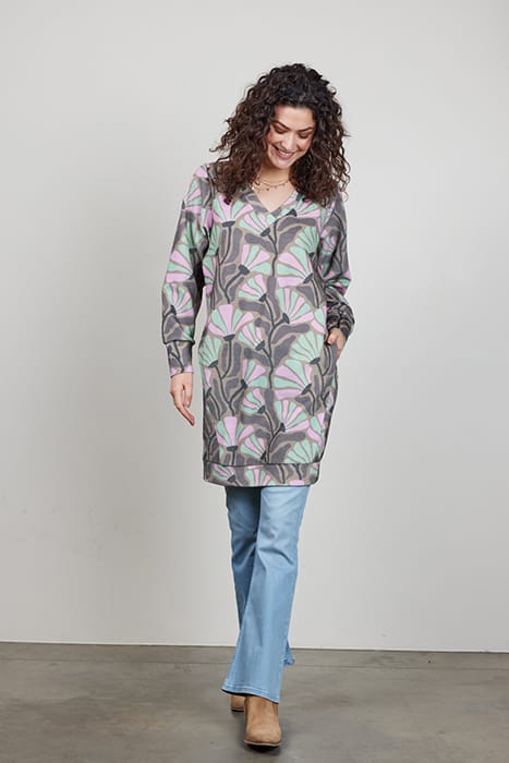 SWEAT DRESS CHILLY PRINT SAND WITH COSMIC FLOWER PRINT 1