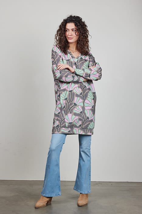 SWEAT DRESS CHILLY PRINT SAND WITH COSMIC FLOWER PRINT 3