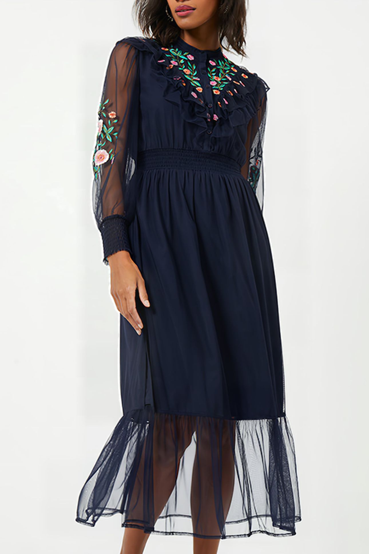 ABRA EMBROIDED MESH MIDI DRESS BLUE 1