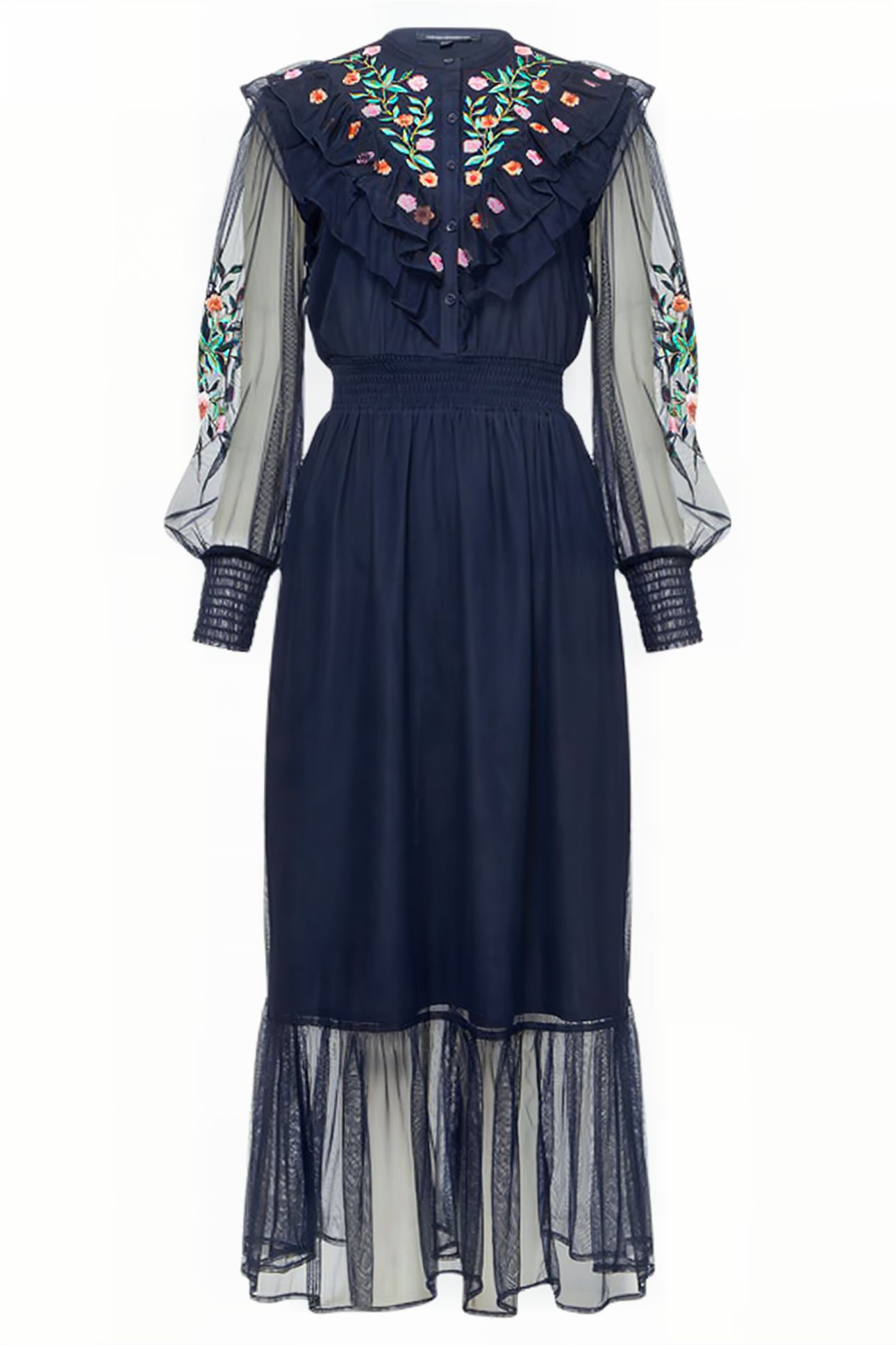 ABRA EMBROIDED MESH MIDI DRESS BLUE 3
