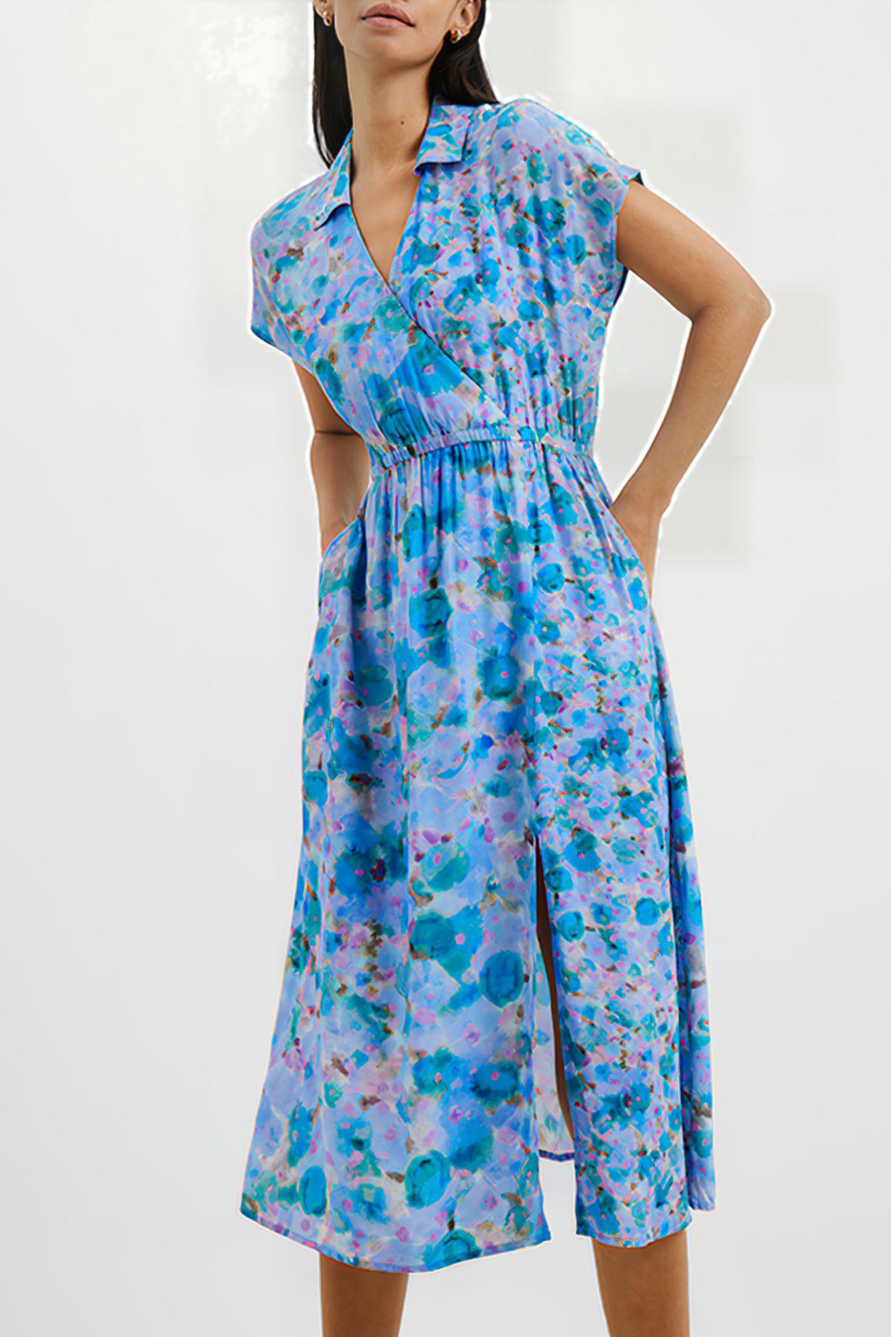 GRETHA DRAPE WRAP DRESS BLUE 1
