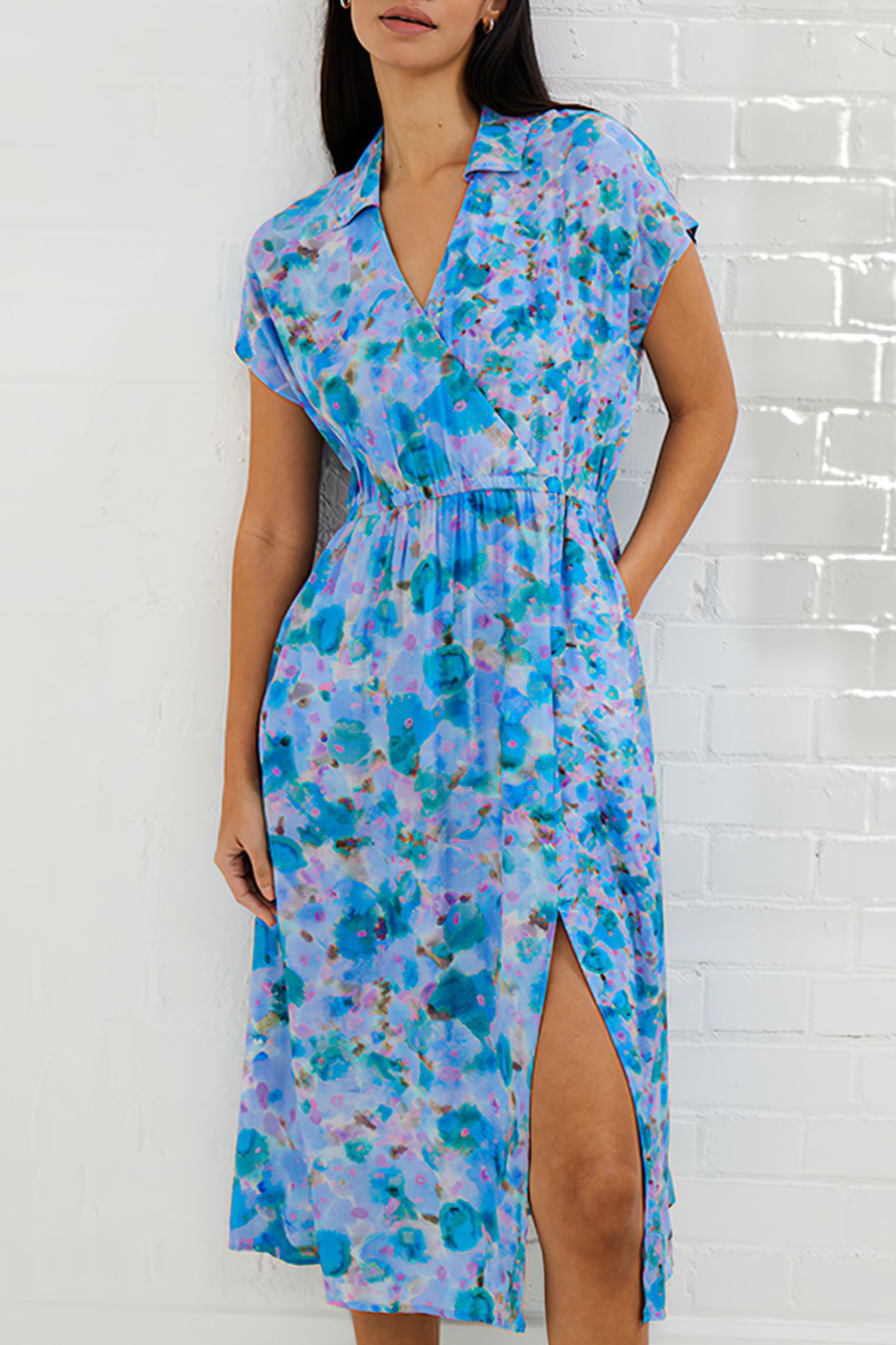 GRETHA DRAPE WRAP DRESS BLUE 5