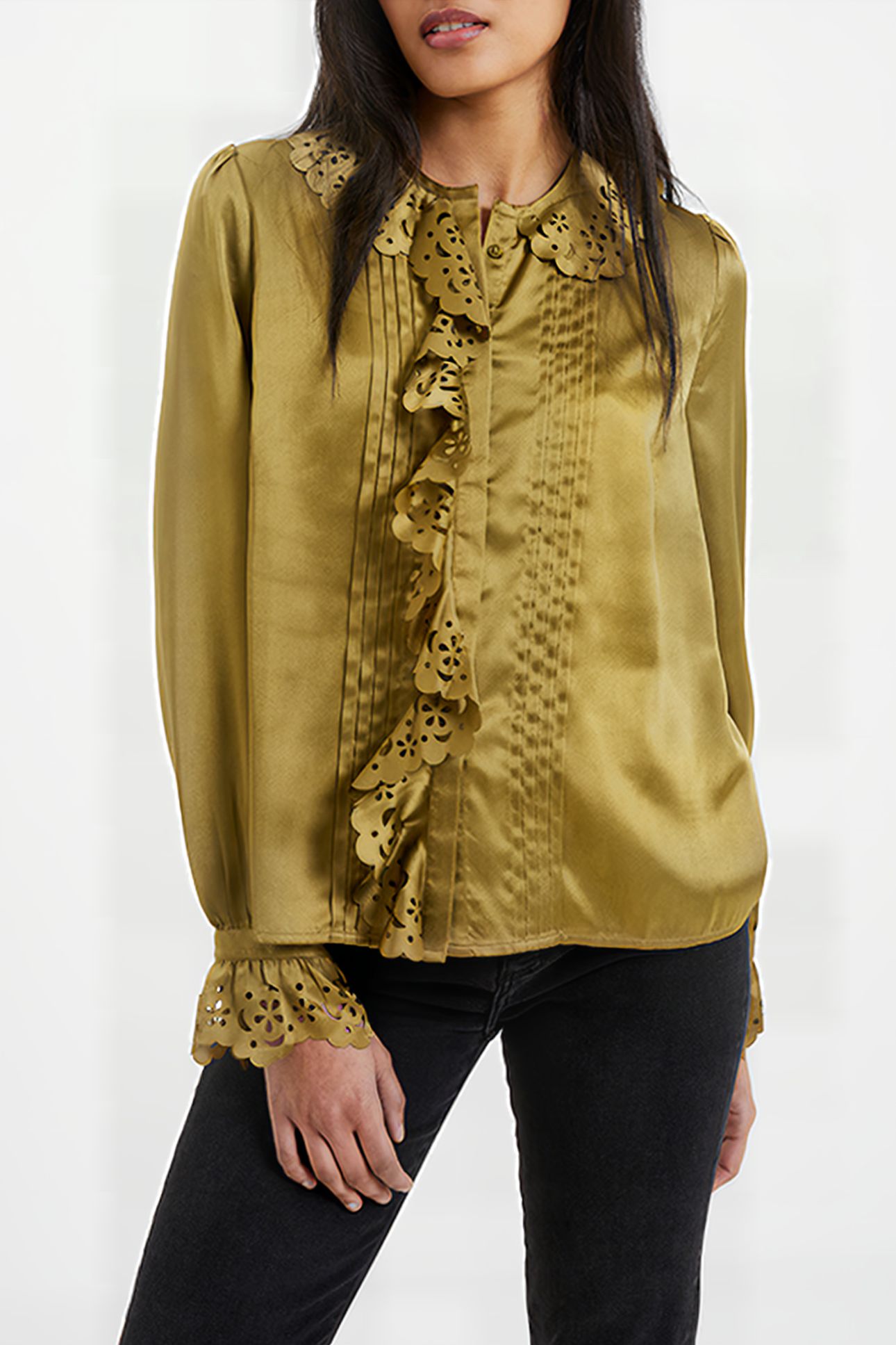 ALEEYA SATIN LACE DETAIL BLOUS BROWN 4