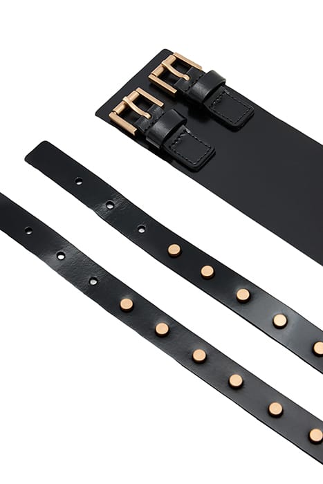 ELODIE DOUBLE BELT BLACK/WARM BRASS 6