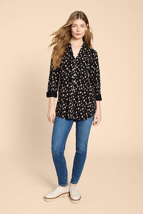 ANNIE LONGLINE SHIRT BLACK PRINTED 1