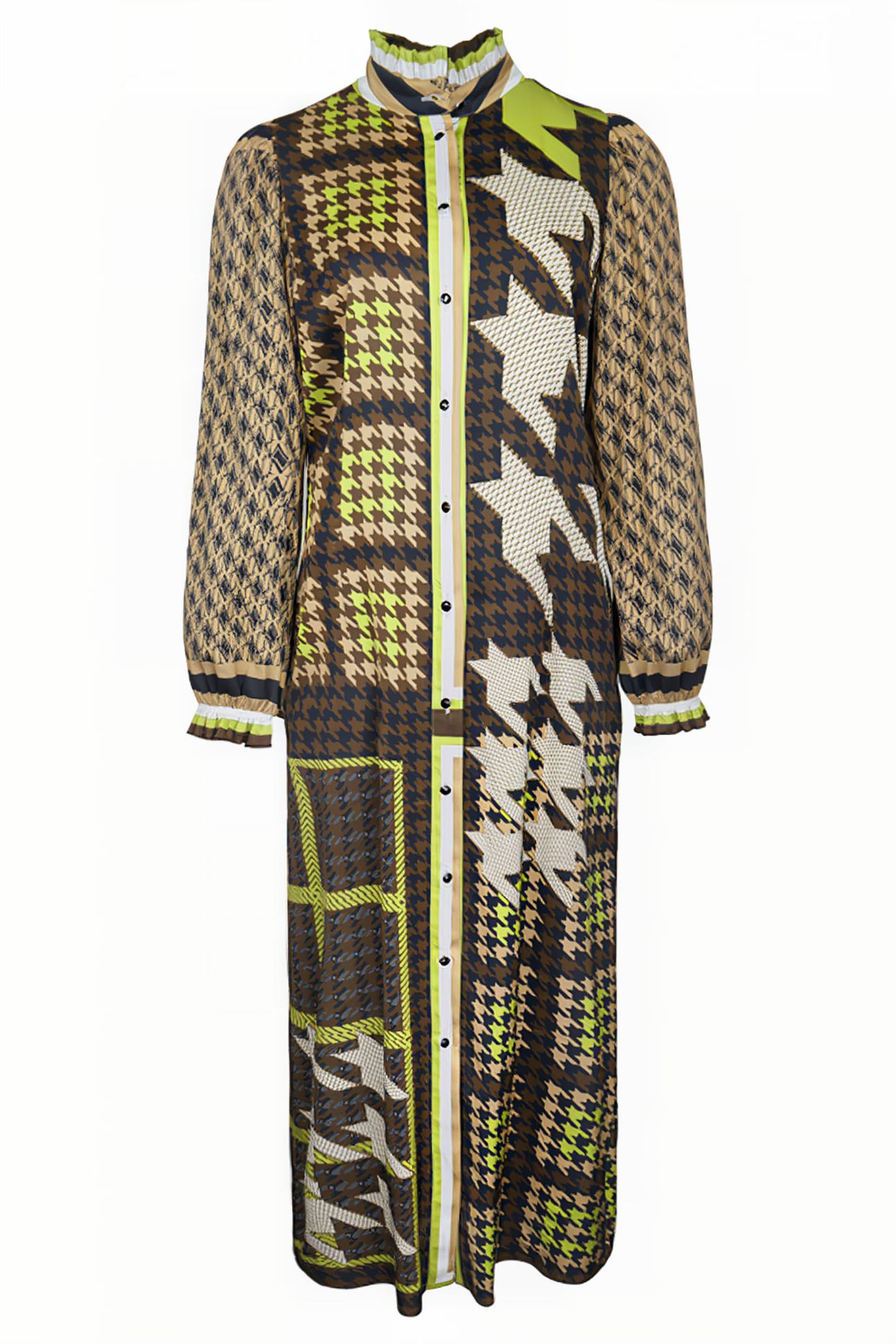 DRESS MAINZ BROWN LIME PIED DE POULE 1