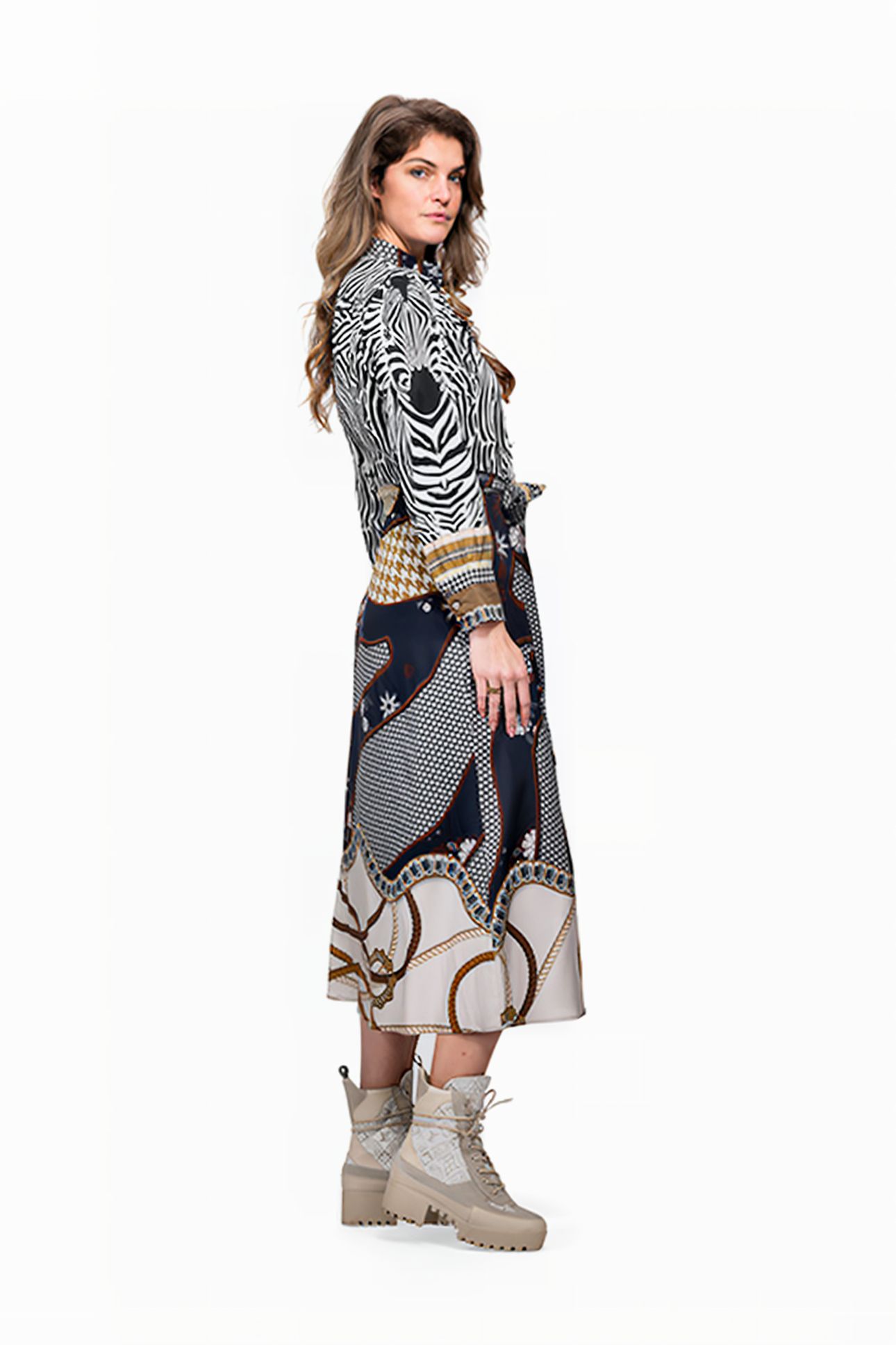 DRESS LOUVAIN LONG BLUE AND ZEBRA 5