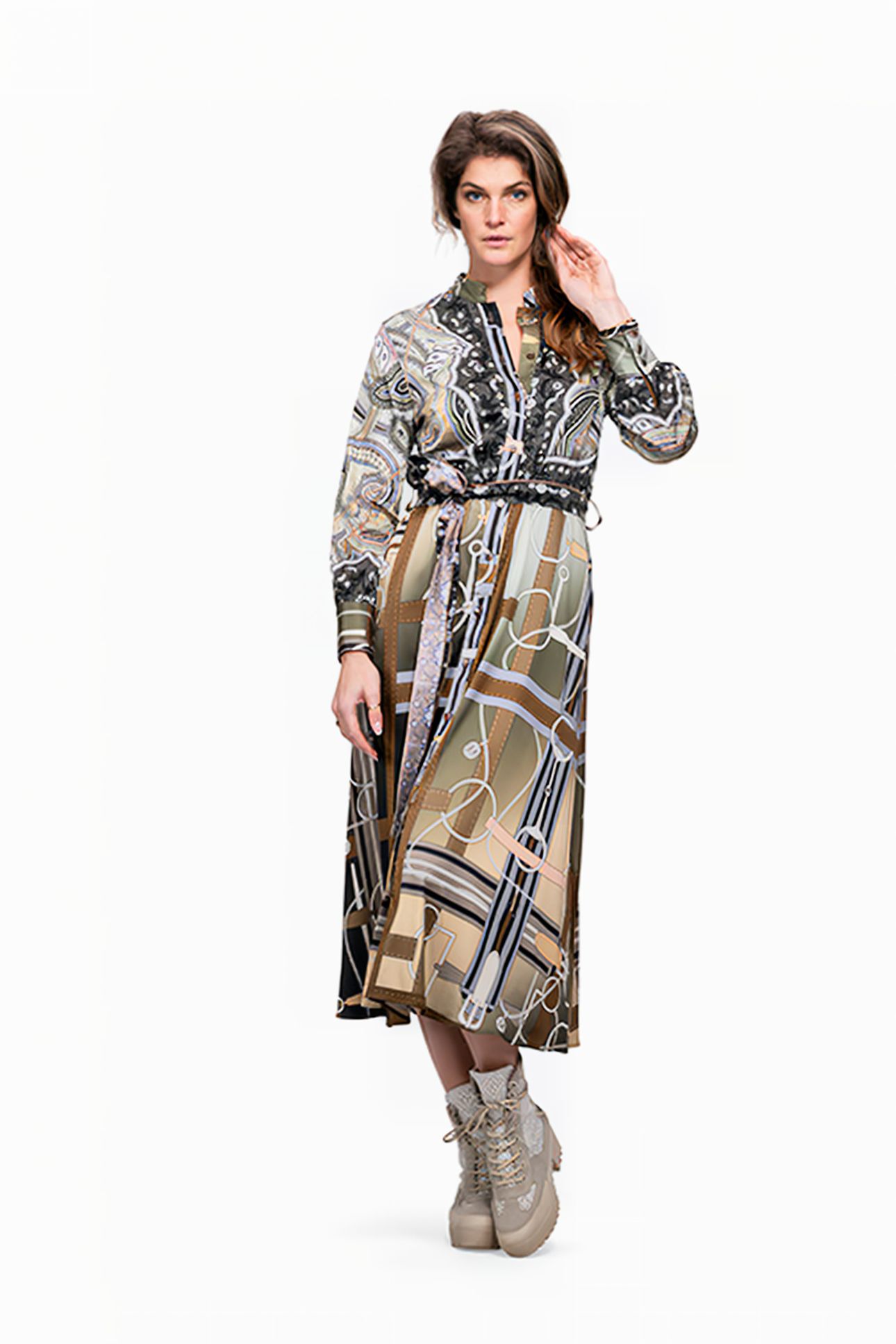 DRESS LOUVAIN LONG GREEN EQUESTRIAN PAISLEY 1