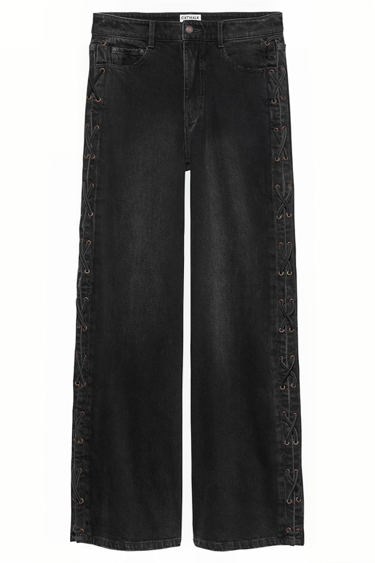 LOOSE FIT JEANS WITH LACE DETAIL WASHED BLACK 2